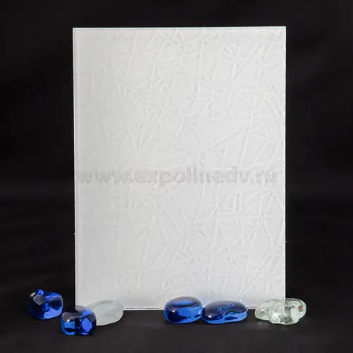 Стекло интерьерное Китай полосы стекло окрашенное "паутина" белое, 4мм (815*2440) с плёнкой